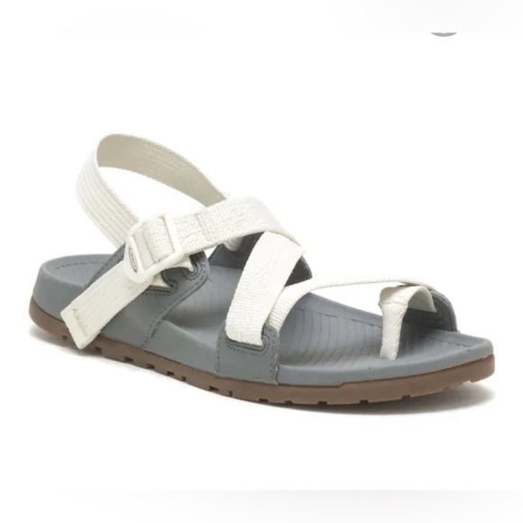 Chaco Gray and White Strappy Sandals with Adjustable Slingback - Picture 1 of 8